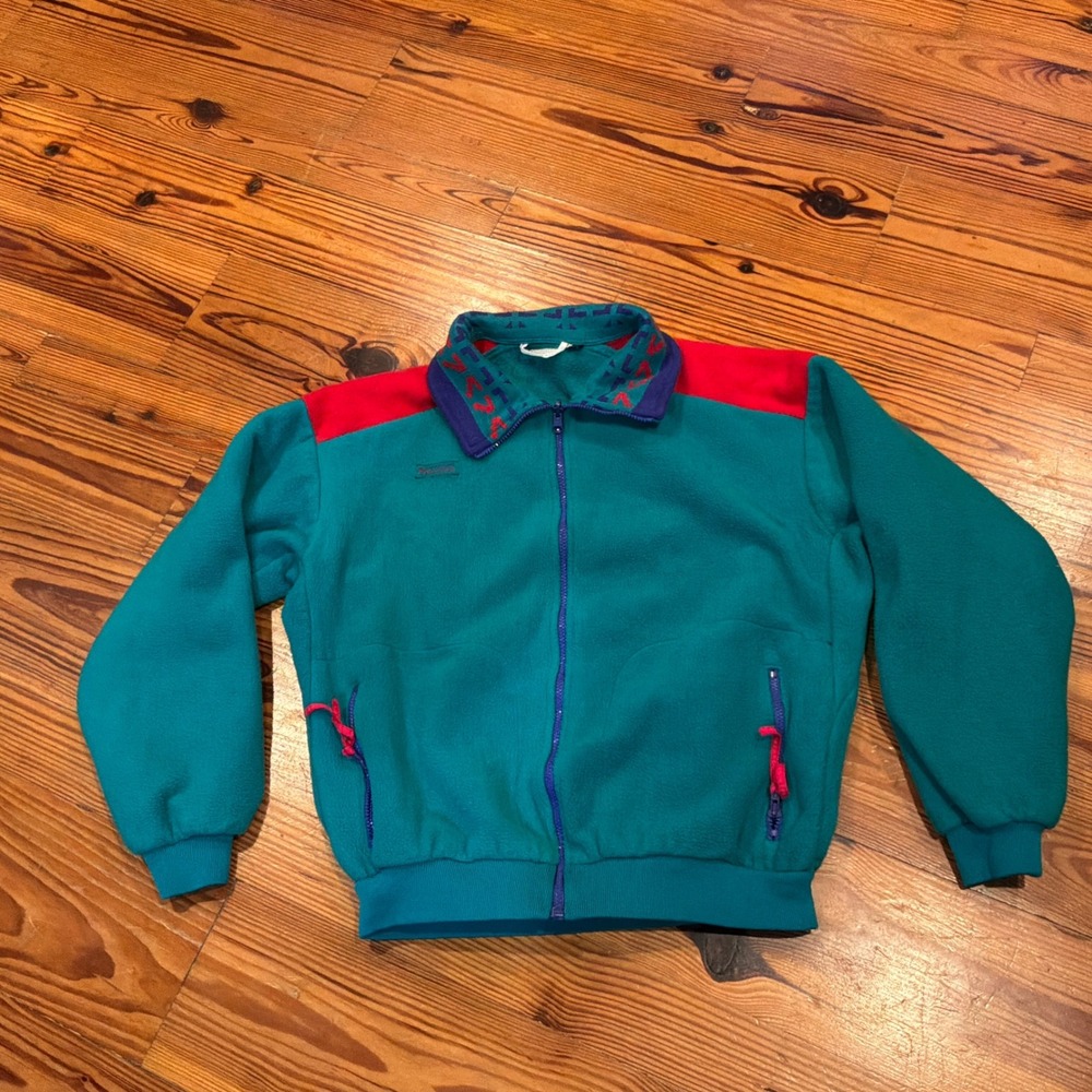 VTG 80s 90s Columbia Fleece Jacket Mens L Aztec Collar Full Zip Made USA EUC